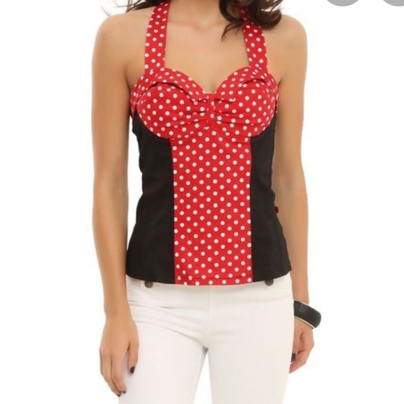 Royal Bones Tops - Royal Bones Red Pokedot Halter Top XXL Plus Size